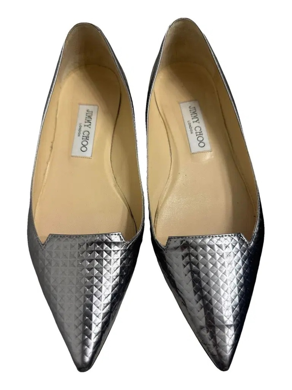 Jimmy Choo Metallic Silver Pointed Toe Ballet Flats